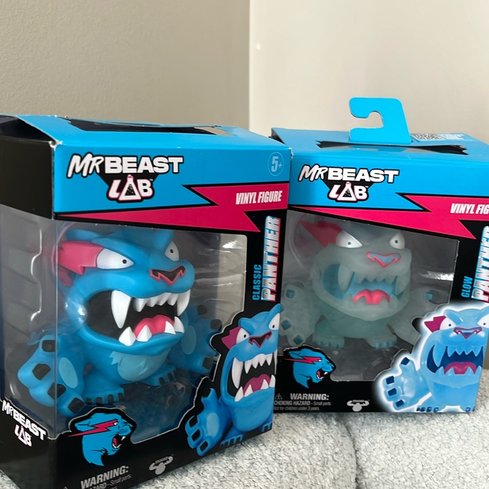 2 MrBeast Lab Collectible Vinyl Glow and classic Panther Figure 3.5" Tall